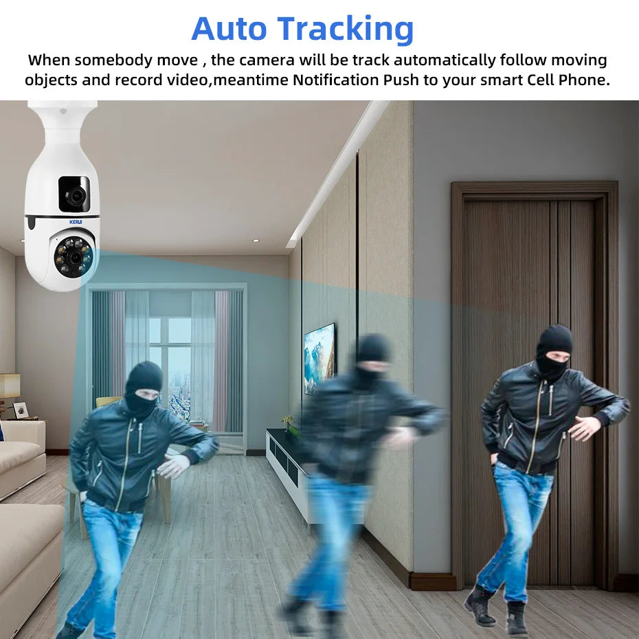 KERUI 5G WiFi IP Camera 6MP Dual Lens E27 Bulb Camera with Auto Tracking Full Color Night Vision Surveillance Camera for Home - Home Smart Direct