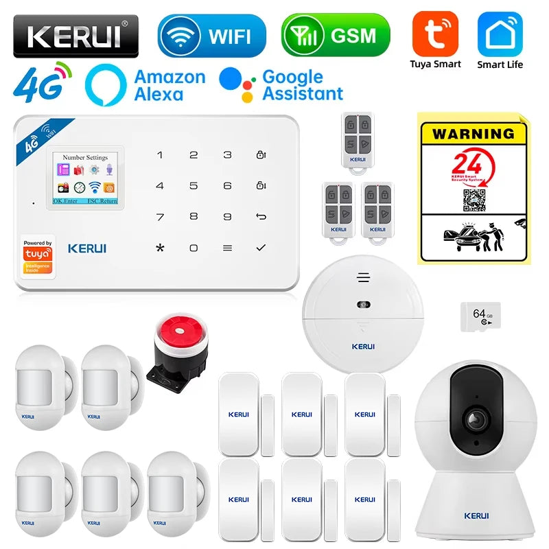 KERUI Security Alarm System Kit W184 4G WIFI GSM Alarm Wireless Home Tuya Smart APP Control Motion Sensor Burglar Support Alexa - Home Smart Direct