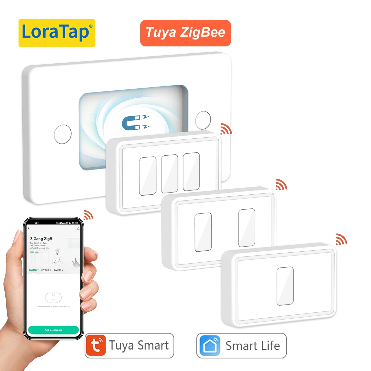 LoraTap ZigBee 3.0 Wireless 1,2,3 Push Button US Remote Tuya Scene Automation Control by Switch Smart Life App Mesh - Home Smart Direct
