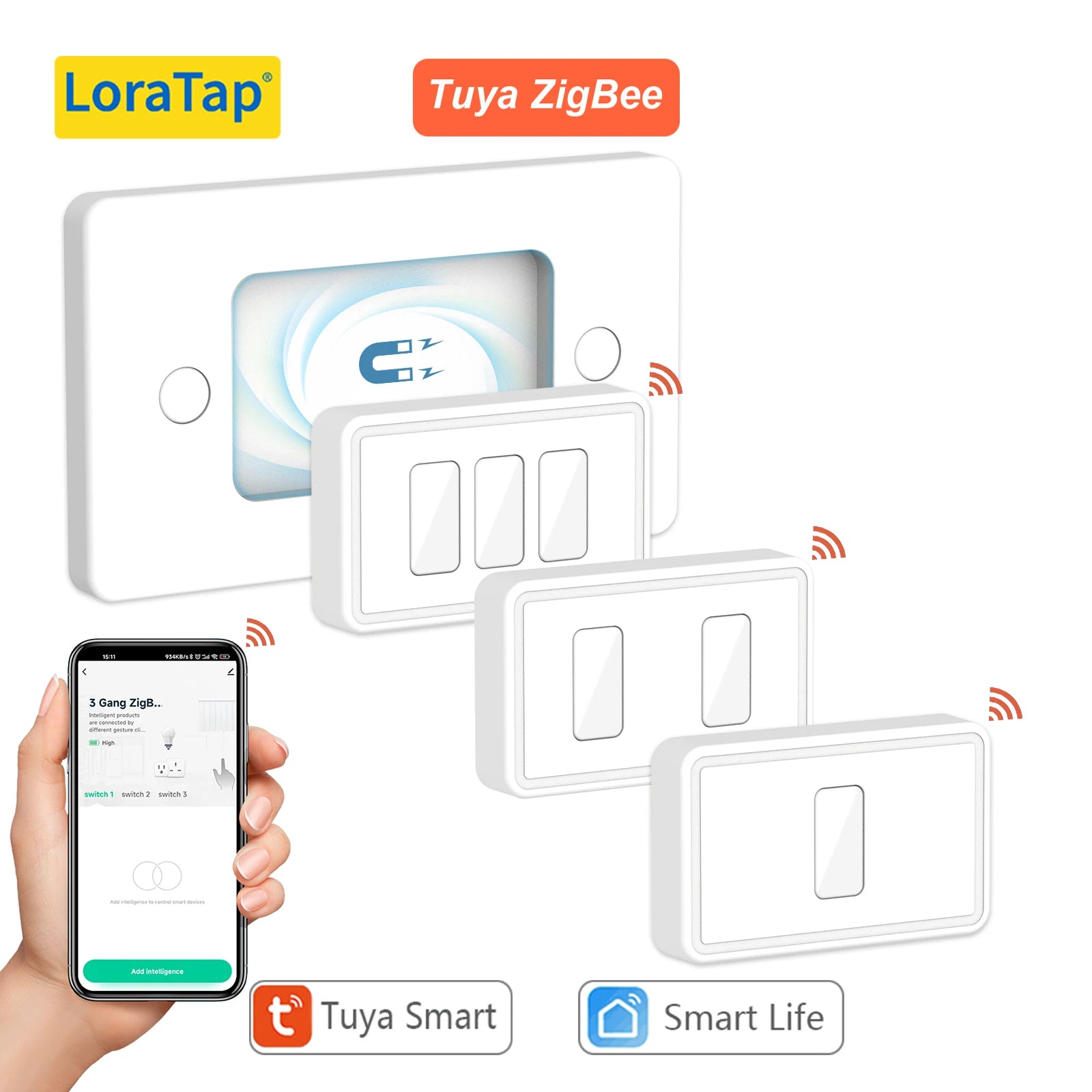 LoraTap ZigBee 3.0 Wireless 1,2,3 Push Button US Remote Tuya Scene Automation Control by Switch Smart Life App Mesh - Home Smart Direct