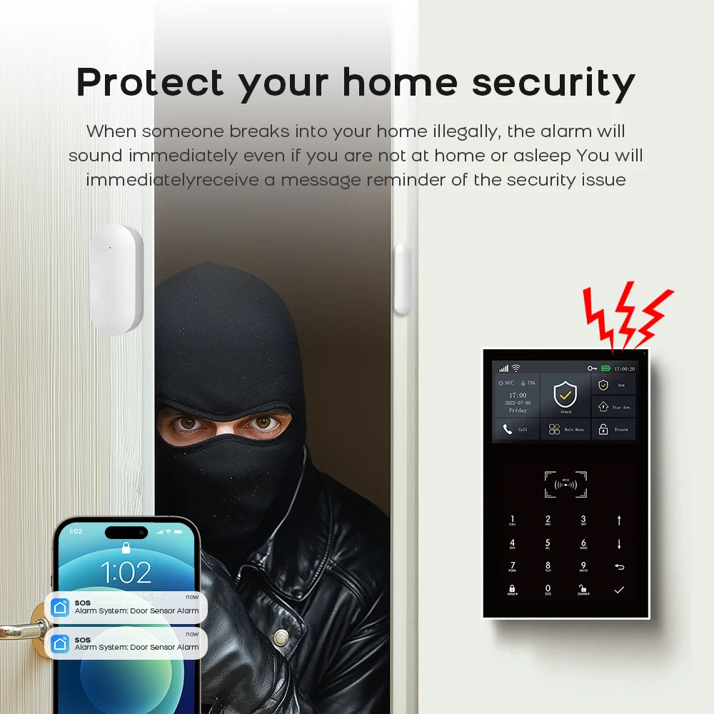 PGST WiFi 2G GSM Home Alarm System Tuya Security Protection Alarm Security System Kit Smart Life Automation Motion Door Sensor - Home Smart Direct