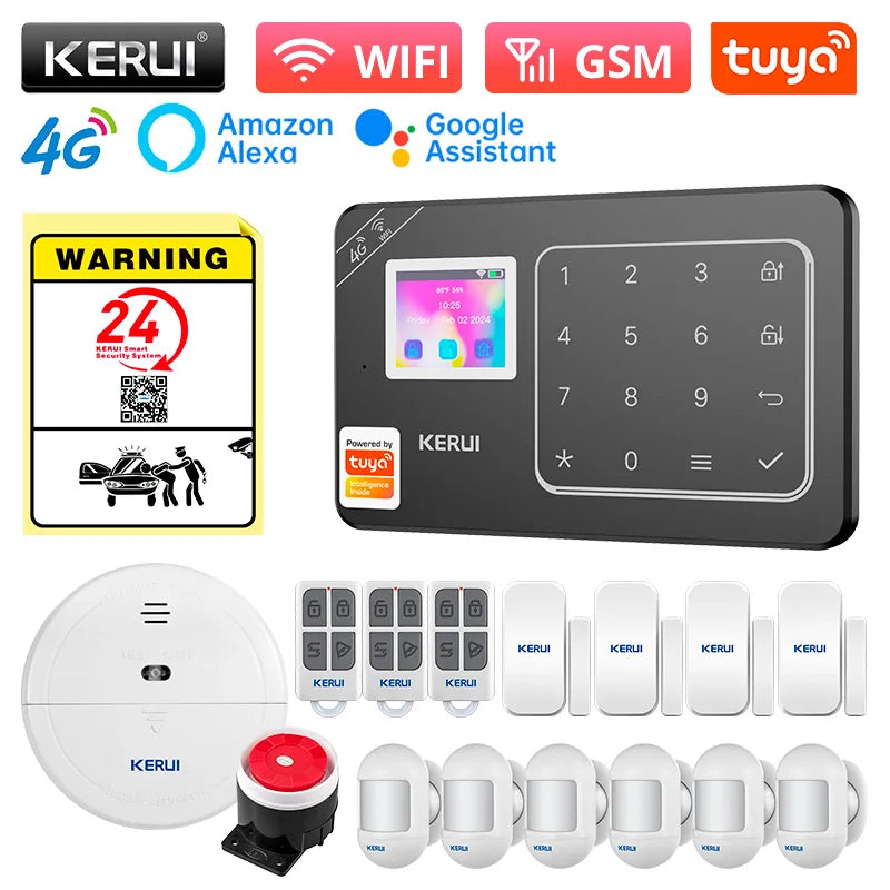 KERUI New Appearance W184 Home Alarm 4G /WiFi Alarm System Black Security Protection for House Tuya Smart App Remote Control - Home Smart Direct