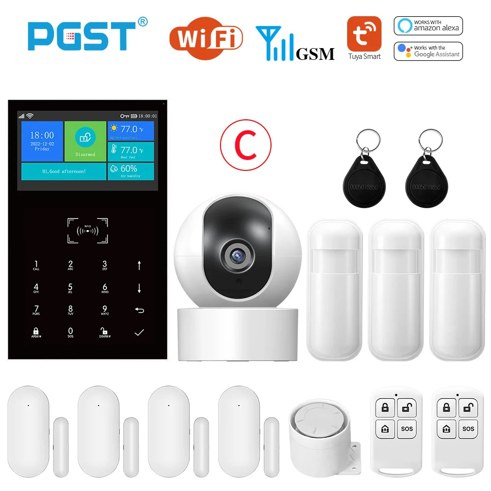 PGST PG109 Smart Tuya Alarm System 4.3 inch Screen WIFI GSM Burglar Home Security With Temperature and Humidity Function - Home Smart Direct