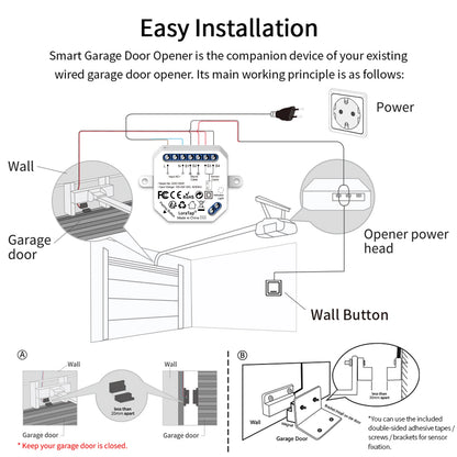 LoraTap WiFi Garage Door Opener Control Wired Sensor Contacts Tuya Smart Life Remote Control Work with Google Assistant Alexa - Home Smart Direct