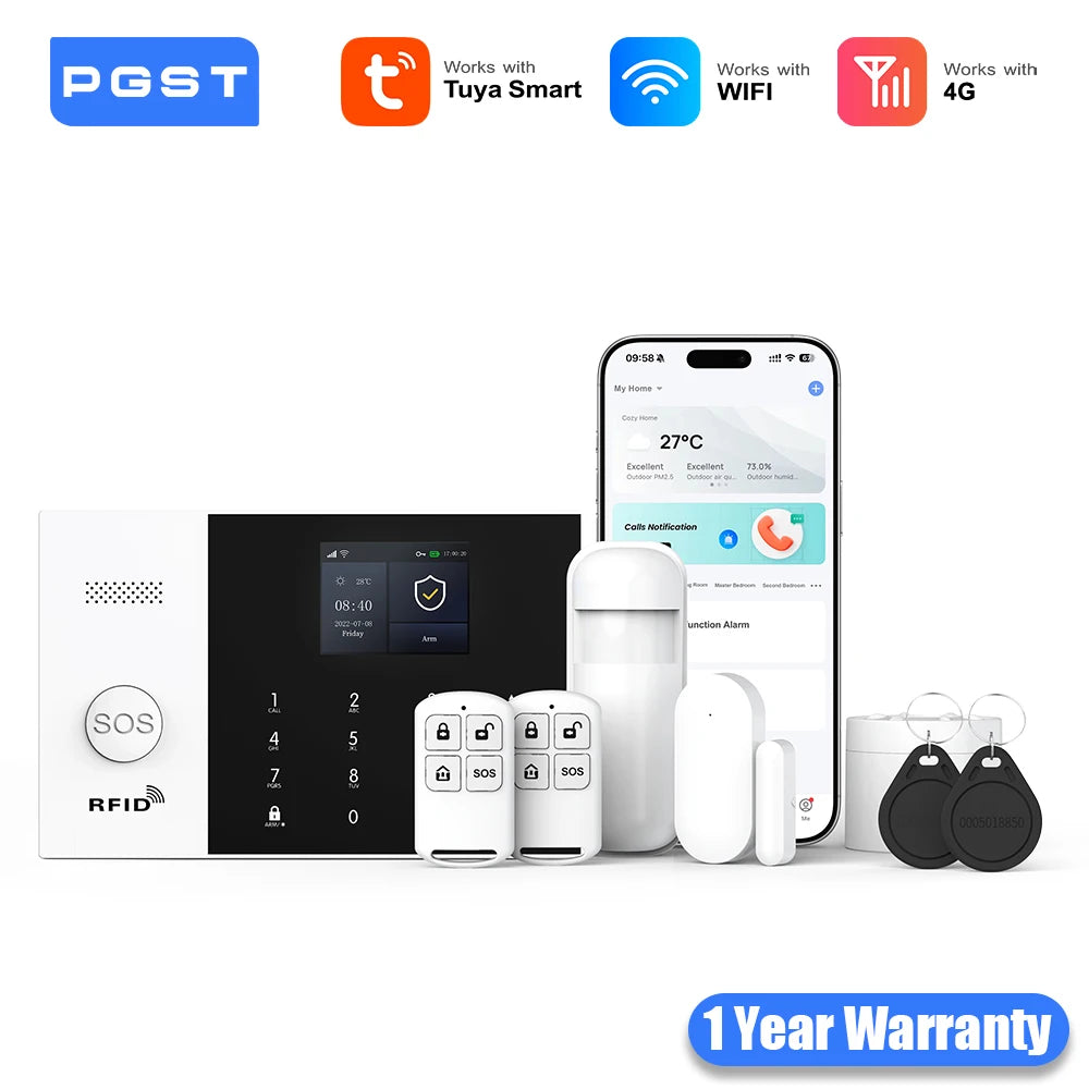 PGST 4G WiFi Smart Life Alarm Security System Kit Set Tuya Alexa Home Automation Alarm Security Protection Door Motion Detector - Home Smart Direct