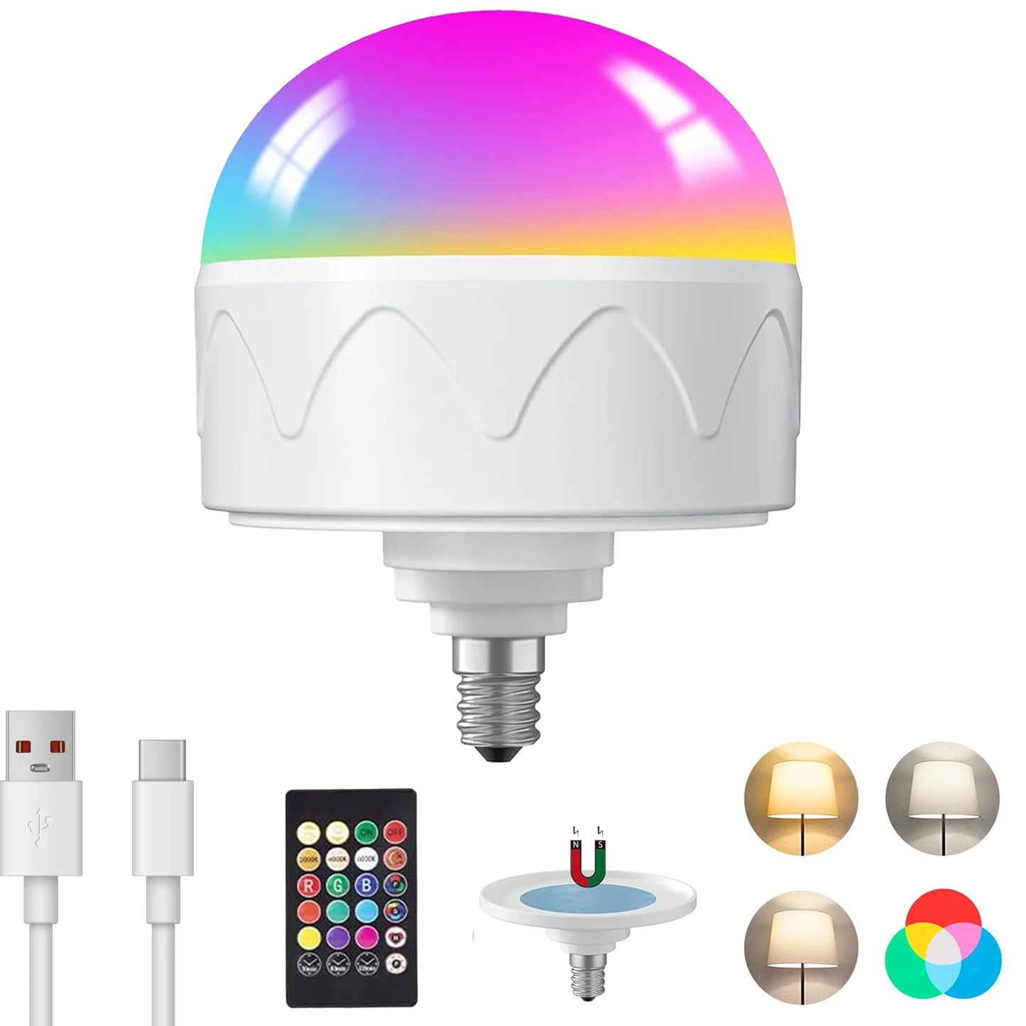 Rechargeable Light Bulb with Remote Detachable and Color Options - Home Smart Direct