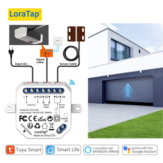 LoraTap WiFi Garage Door Opener Control Wired Sensor Contacts Tuya Smart Life Remote Control Work with Google Assistant Alexa - Home Smart Direct