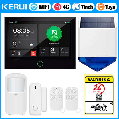 KERUI 4G+WiFi Burglary Protection Alarm System with 7 inch IPS Touch Screen Tuya Smart Home Alarm for House Apartment Security - Home Smart Direct