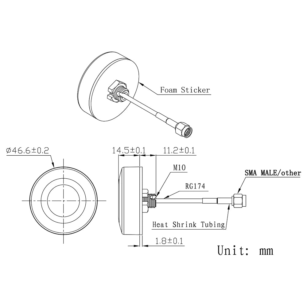 Low Profile GNSS GPS Car Antenna with SMA Connector