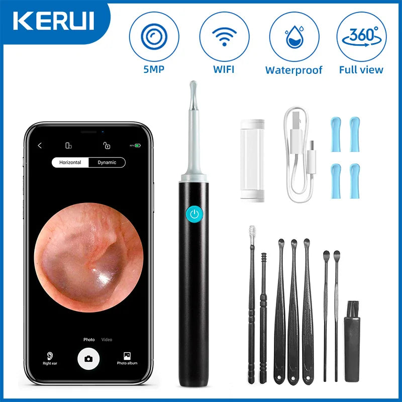 KERUI Smart Visual Ear Sticks Otoscope 5MP Endoscope Camera Wax Removal Tool Earpick Mini WIFI Camera Health Care Ear Cleaner - Home Smart Direct
