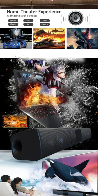 Wireless Bluetooth Sound Bar Wall Mounted Home Theater Speaker - Home Smart Direct