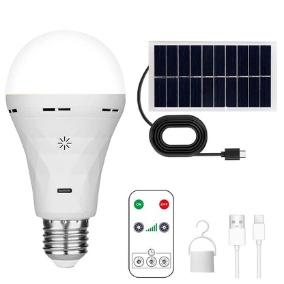 Rechargeable LED Light Bulb with Remote and Solar Panel for Camping - Home Smart Direct