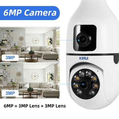 KERUI 5G WiFi IP Camera 6MP Dual Lens E27 Bulb Camera with Auto Tracking Full Color Night Vision Surveillance Camera for Home - Home Smart Direct