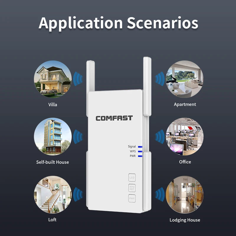 2100Mbps Dual Band WiFi Repeater 2.4G 5G Gigabit Extender Booster