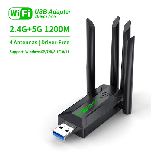 1200Mbps Dual Band USB WiFi Adapter Wireless Card with 4 Antennas for PC Laptop