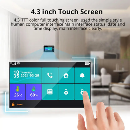 KERUI 4G/2G+WiFi Home Alarm with 4.3-inch Touch Screen Smart Life Products Home Burglar Alarm with Wireless Motion Sensor - Home Smart Direct