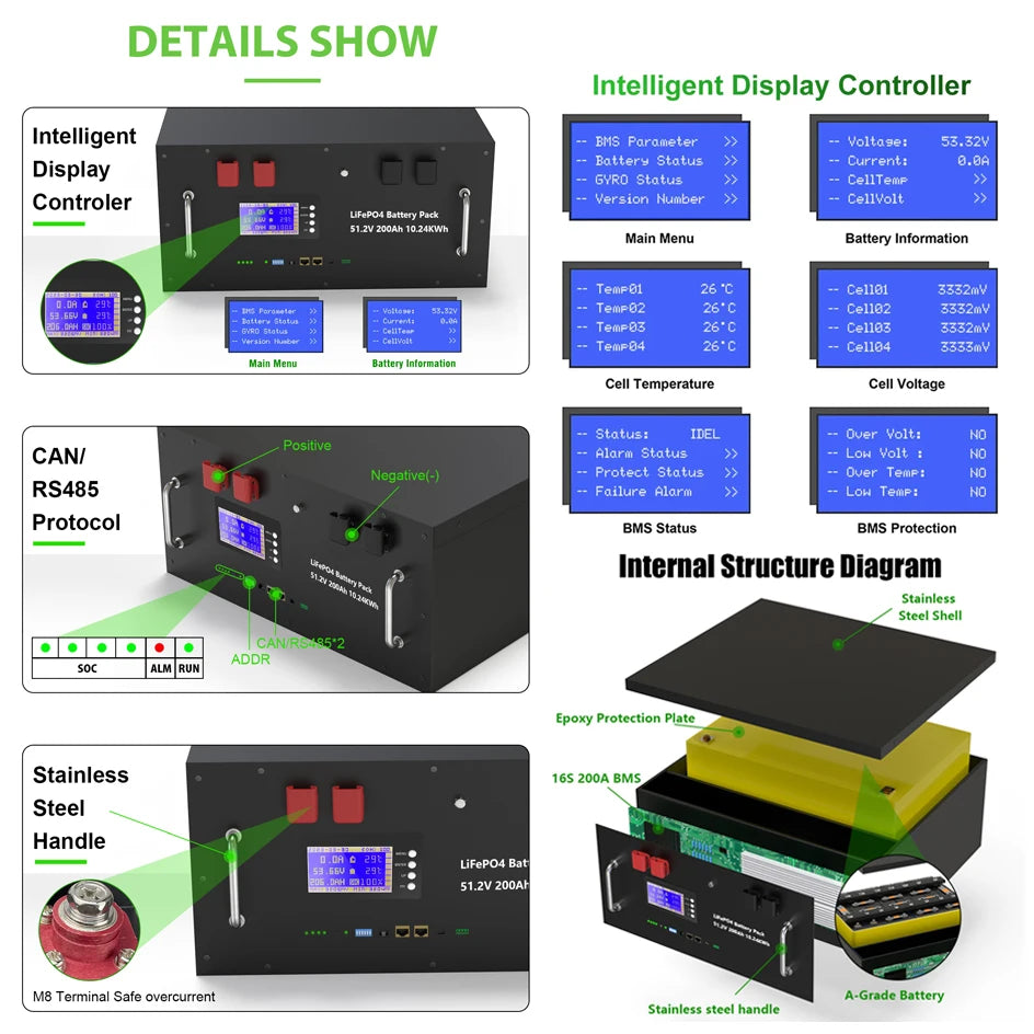 LiFePO4 Solar Energy Storage Battery with Smart BMS