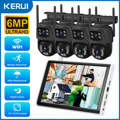 KERUI Wireless 6MP WIFI IP Dual Lens Camera 8CH NVR Kit Home Security System Surveillance Video Recorder 10.1 inch LCD Monitor - Home Smart Direct