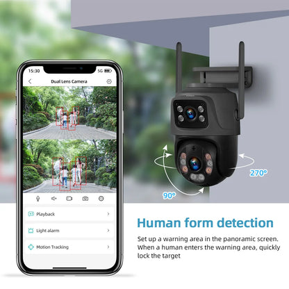 KERUI 6MP HD PTZ WiFi IP Camera Outdoor Wireless Dual Lens Camera Onvif Home Security Surveillance CCTV Video Human Detect Icsee - Home Smart Direct