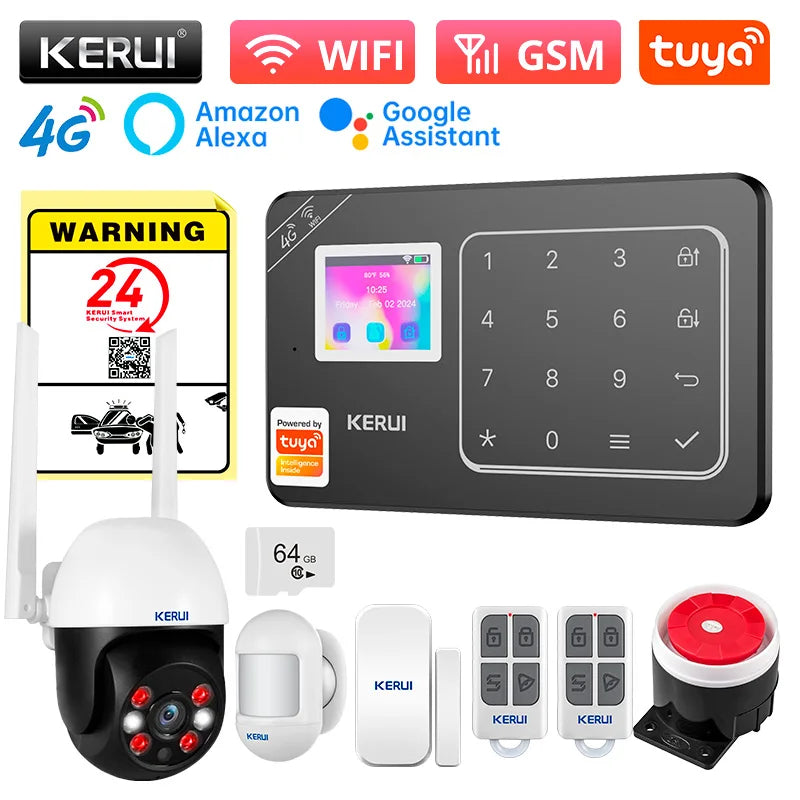 KERUI New Appearance W184 Home Alarm 4G /WiFi Alarm System Black Security Protection for House Tuya Smart App Remote Control - Home Smart Direct