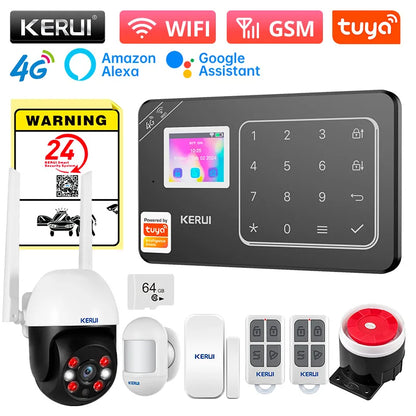 KERUI New Appearance W184 Home Alarm 4G /WiFi Alarm System Black Security Protection for House Tuya Smart App Remote Control - Home Smart Direct