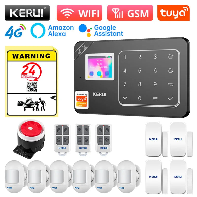 KERUI New Appearance W184 Home Alarm 4G /WiFi Alarm System Black Security Protection for House Tuya Smart App Remote Control - Home Smart Direct