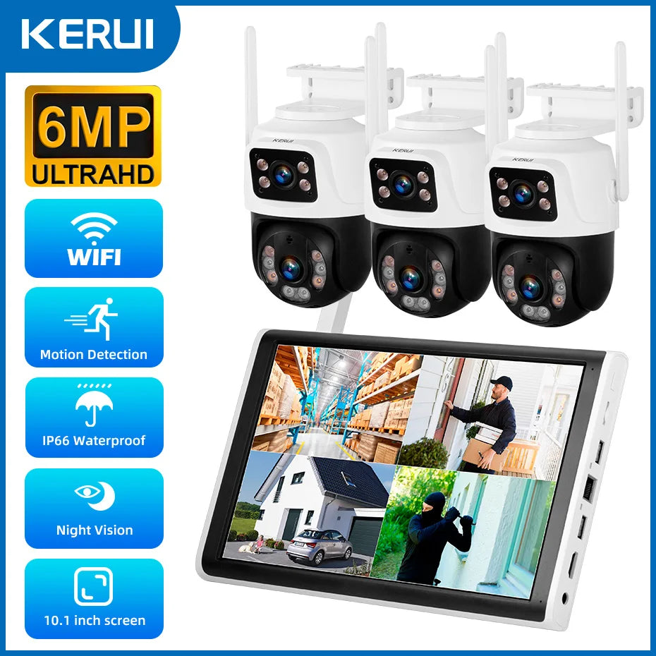 KERUI 8CH Wireless 10.1inch LCD Monitor NVR Kit 6MP WIFI IP Dual Lens Home Security Camera System Surveillance Video Recorder - Home Smart Direct