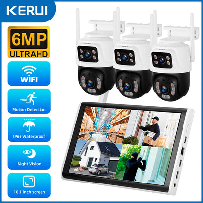 KERUI 8CH Wireless 10.1inch LCD Monitor NVR Kit 6MP WIFI IP Dual Lens Home Security Camera System Surveillance Video Recorder - Home Smart Direct