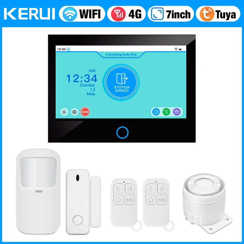 KERUI 7-inch IPS Large Touch Screen Home Alarm Panel 4G LTE GSM WiFi Wireless Alarm Security System Burglar Tuya Smart Alexa - Home Smart Direct