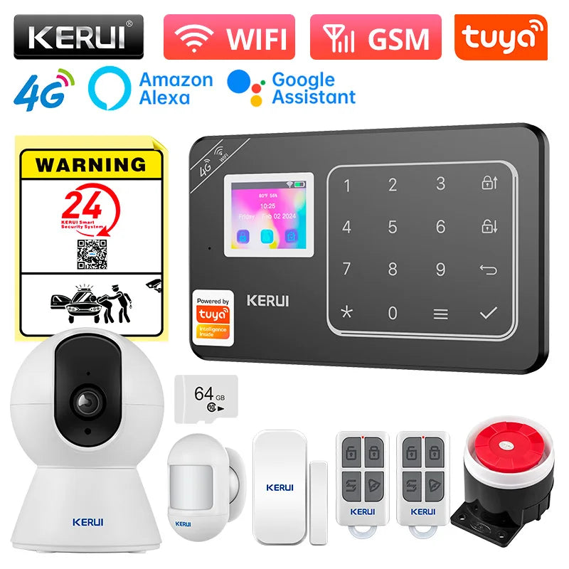 KERUI New Appearance W184 Home Alarm 4G /WiFi Alarm System Black Security Protection for House Tuya Smart App Remote Control - Home Smart Direct