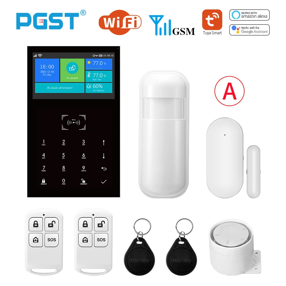PGST PG109 Smart Tuya Alarm System 4.3 inch Screen WIFI GSM Burglar Home Security With Temperature and Humidity Function - Home Smart Direct