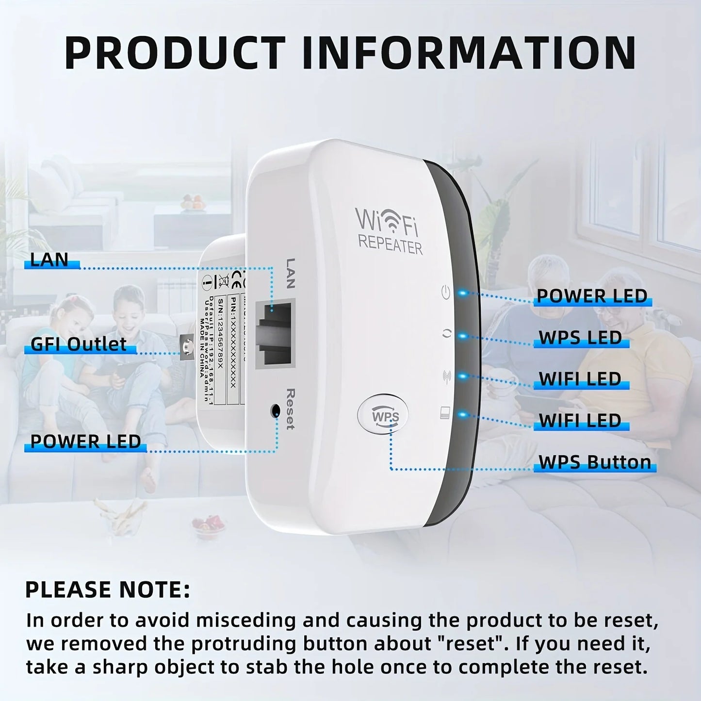 WiFi Signal Repeater Extender with Ethernet Port Wireless Network Booster