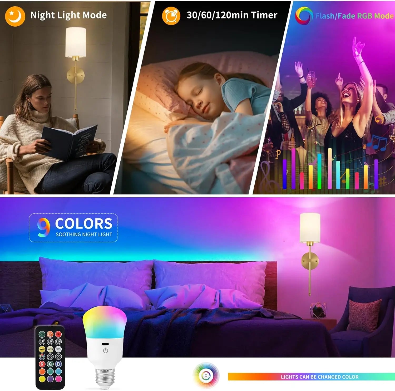 USB Rechargeable LED Bulb with Remote RGB Timer Emergency Backup - Home Smart Direct