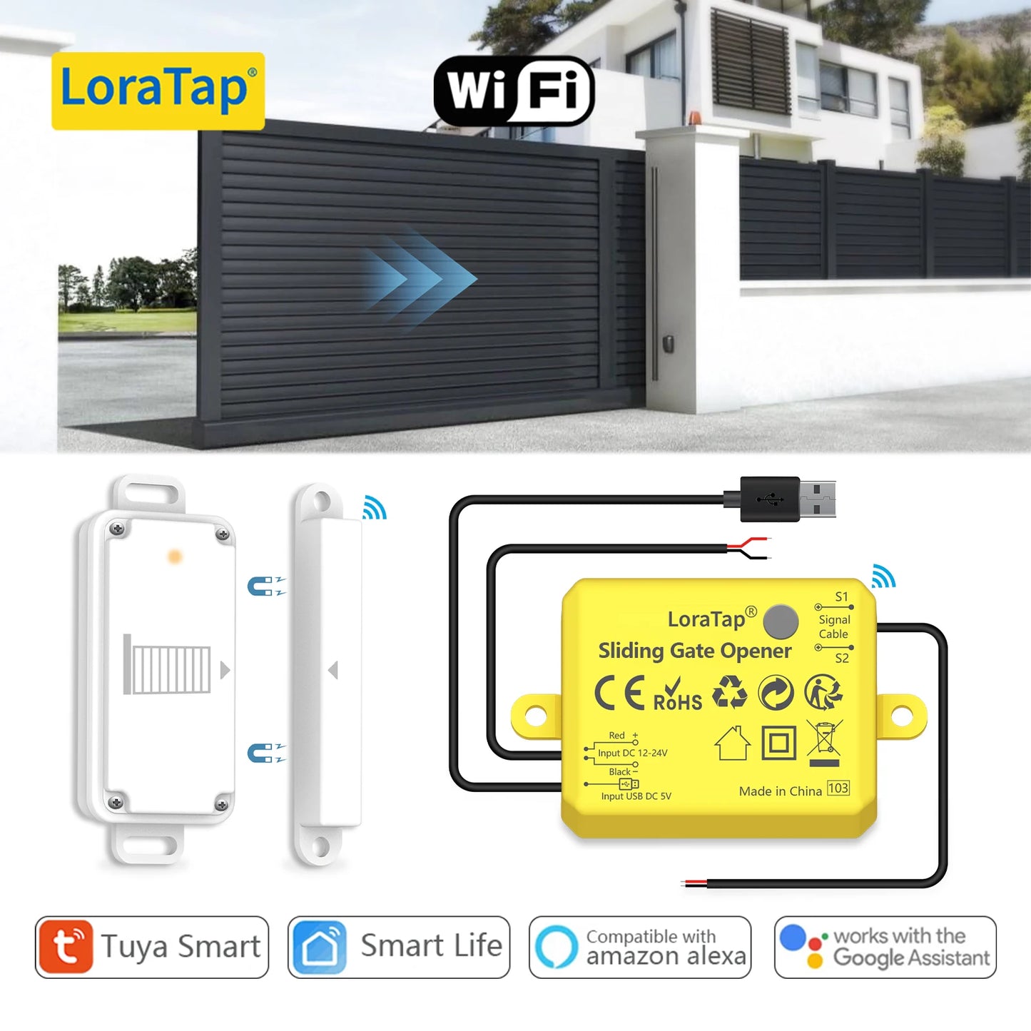 LoraTap Sliding Garage Door Opener Switch WiFi Motor Smart Life Google Home Electric Tuya Automation Slide Lock Controller - Home Smart Direct