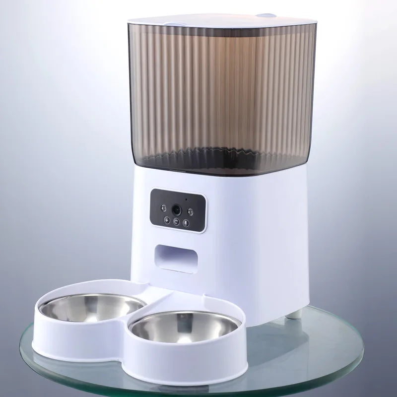 Smart Automatic Pet Feeder with Camera Voice Recorder and Dual Bowls