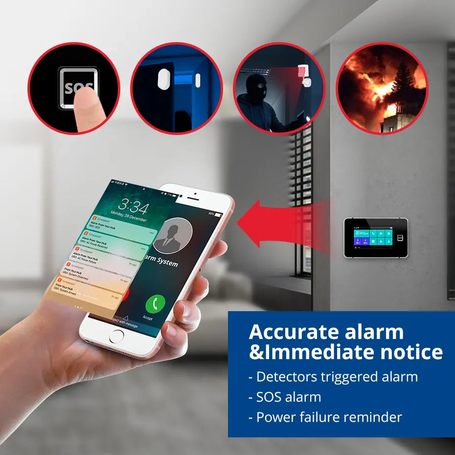 KERUI 4G/2G+WiFi Home Alarm with 4.3-inch Touch Screen Smart Life Products Home Burglar Alarm with Wireless Motion Sensor - Home Smart Direct