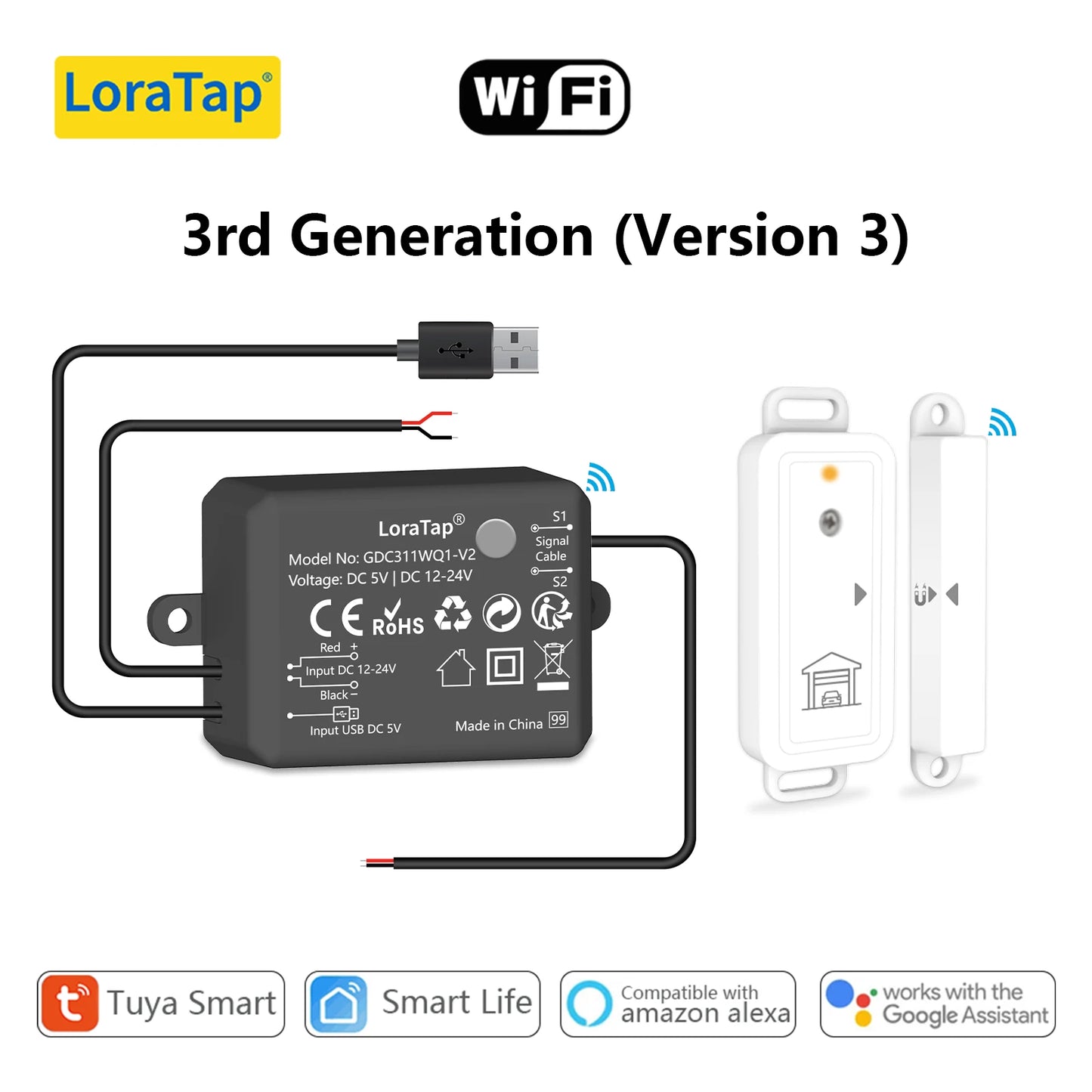 Smart Garage Door Opener with WiFi Sensor and App Control