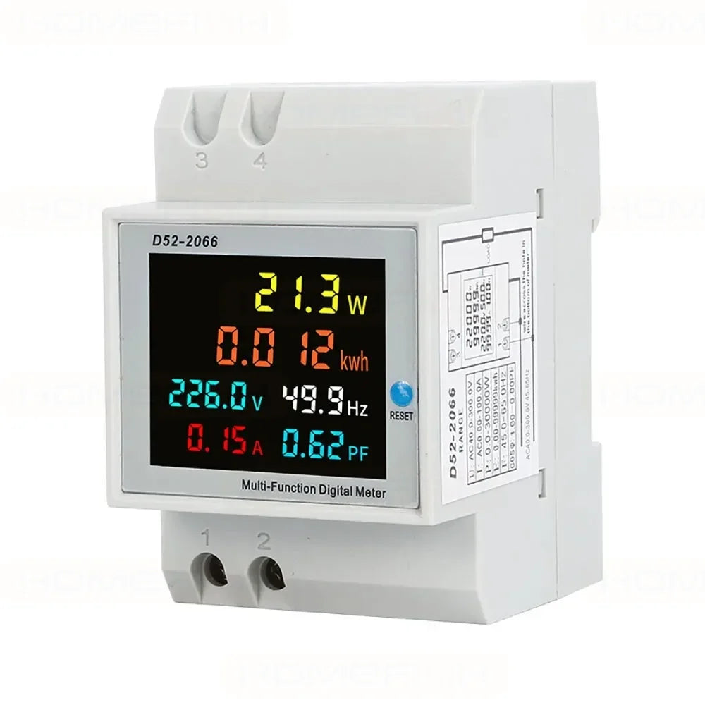 6-in-1 Din Rail AC Monitor Voltage Current Power Factor Energy Meter
