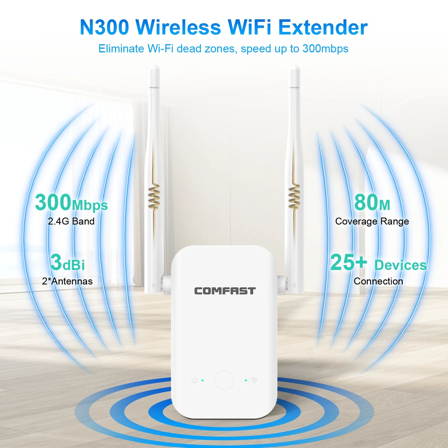 N300 Wireless WiFi Repeater 2.4GHz Signal Amplifier with Antennas