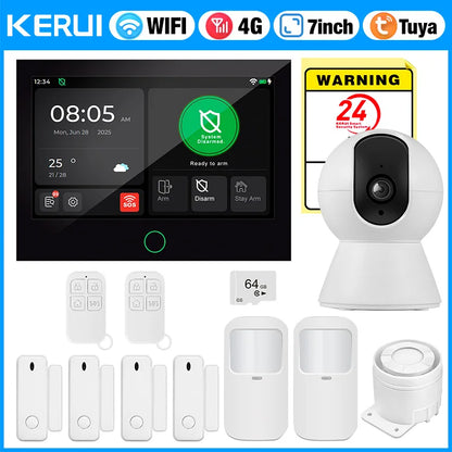 KERUI 4G/WiFi Home Alarm System with 7 Inch Touch Screen Tuya Smart Wireless Home Burglar Alarm with Motion Detector Door Sensor - Home Smart Direct