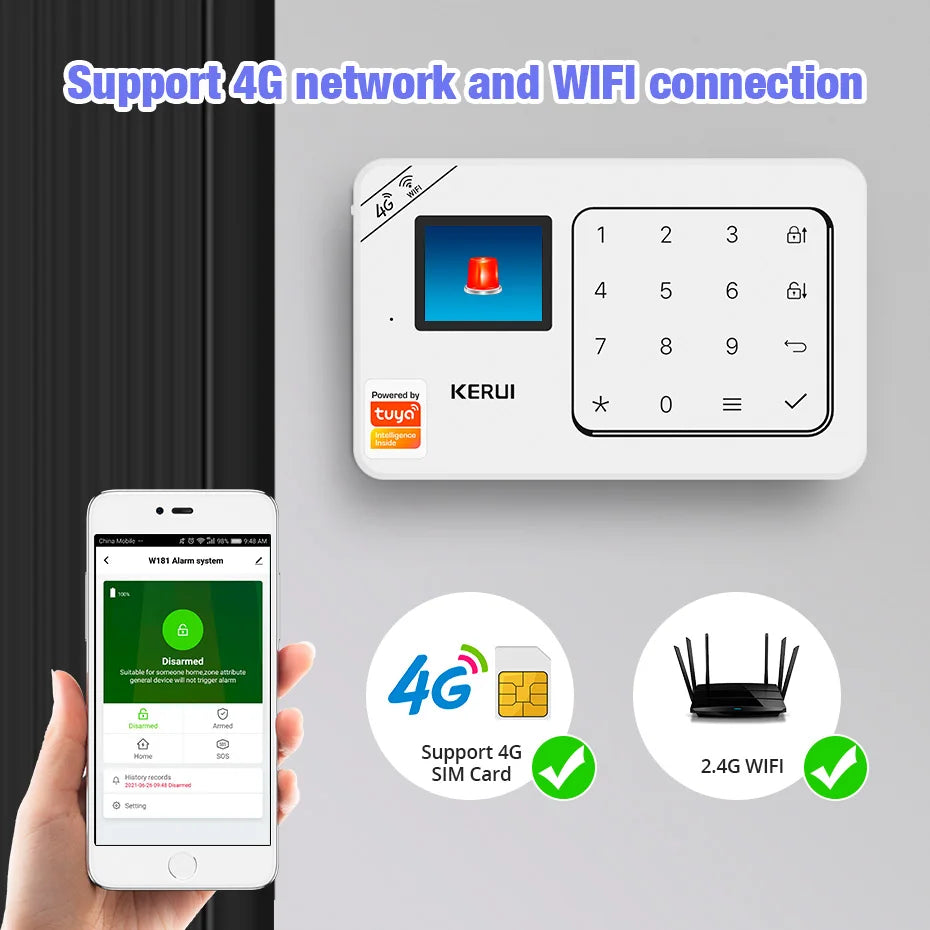 KERUI New W181 Anti-Theft Home Alarm Wireless WiFi GSM Tuya Smart Life App Alarm System for House Security Protection Alexa - Home Smart Direct