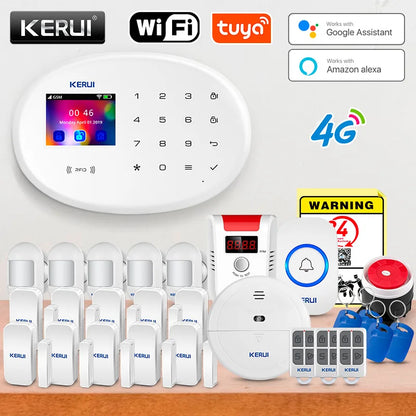 KERUI 4G Wireless Home Alarm Set With Smoke Detector Motion Sensor Tuya Smart Alarm System WiFi GSM for Home Security W204 - Home Smart Direct