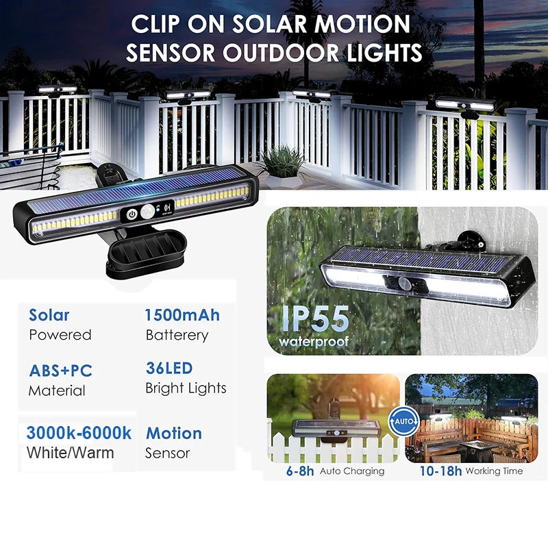 Clip On Solar Motion Light with Waterproof Fence Mount