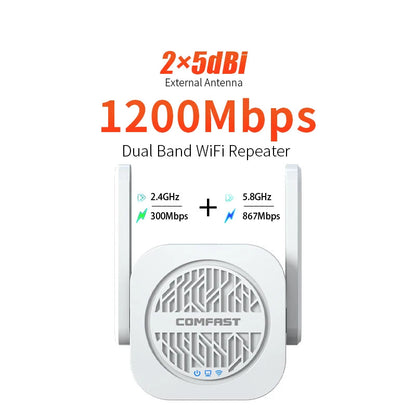 1200Mbps 5G WiFi Repeater Dual Antenna Signal Booster Extender