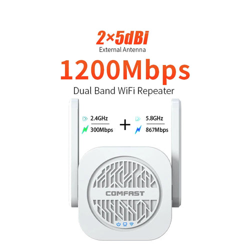 1200Mbps 5G WiFi Repeater Dual Antenna Signal Booster Extender