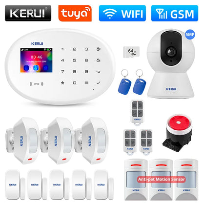 KERUI W202 Tuya WIFI GSM Alarm System Smart Home Security Alarm Kit RFID APP Remote Control with Anti-pet Motion Sensor Detector - Home Smart Direct