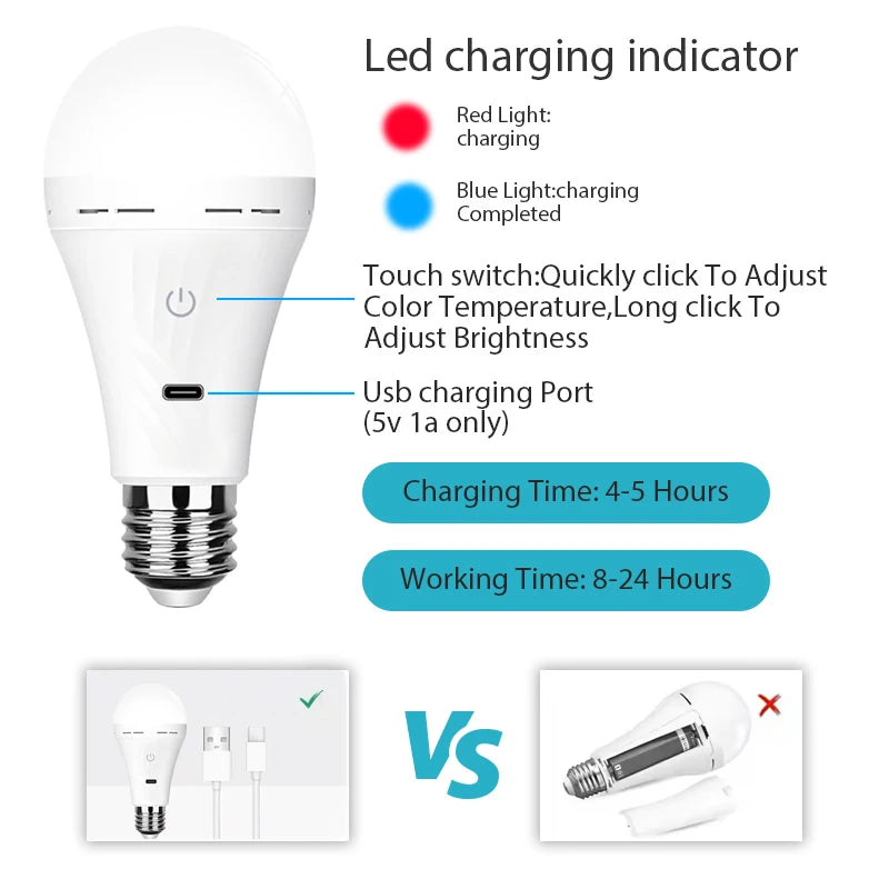 Cordless USB Rechargeable LED Bulb with Remote and Timer - Home Smart Direct