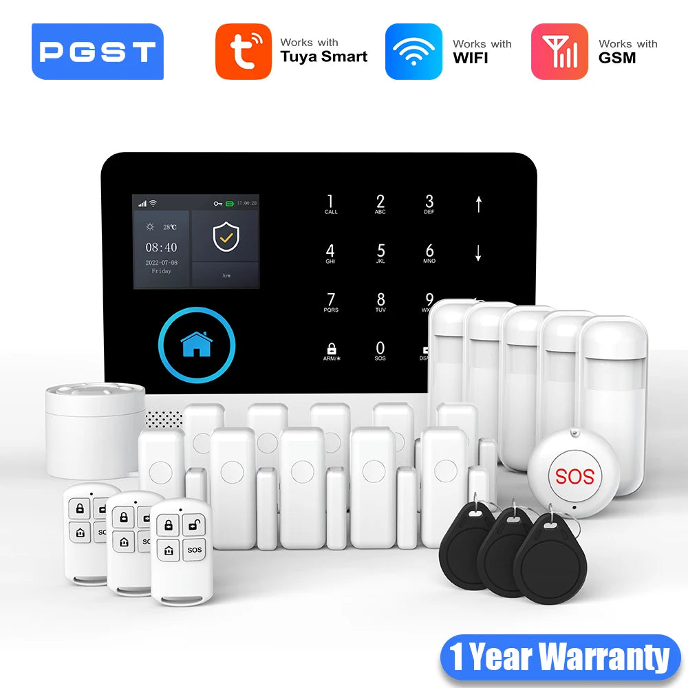 PGST WiFi GSM 2G Tuya Smart Life Home Alarm Security System Kit Alexa Automation Alarm Security Protection Door Motion Detector - Home Smart Direct
