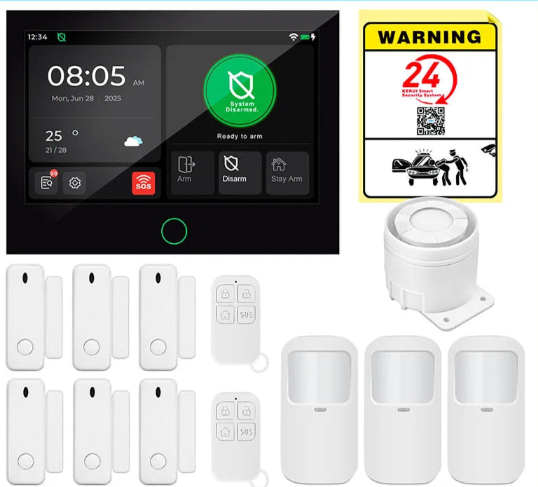 KERUI 4G/WiFi Home Alarm System with 7 Inch Touch Screen Tuya Smart Wireless Home Burglar Alarm with Motion Detector Door Sensor - Home Smart Direct