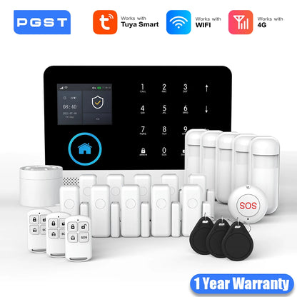 PGST WiFi 4G Tuya Smart Life Home Alarm Security System Set Kit Alexa Automation Alarm Security Protection Door Motion Detector - Home Smart Direct
